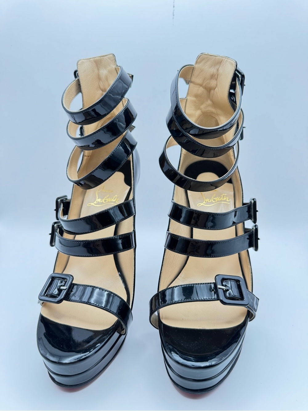 Christian Louboutin Differa 140 Black Patent Leather Multi Buckle Platform 36.5 - Picture 2 of 7
